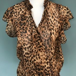Leopard print sheer wrap shirt